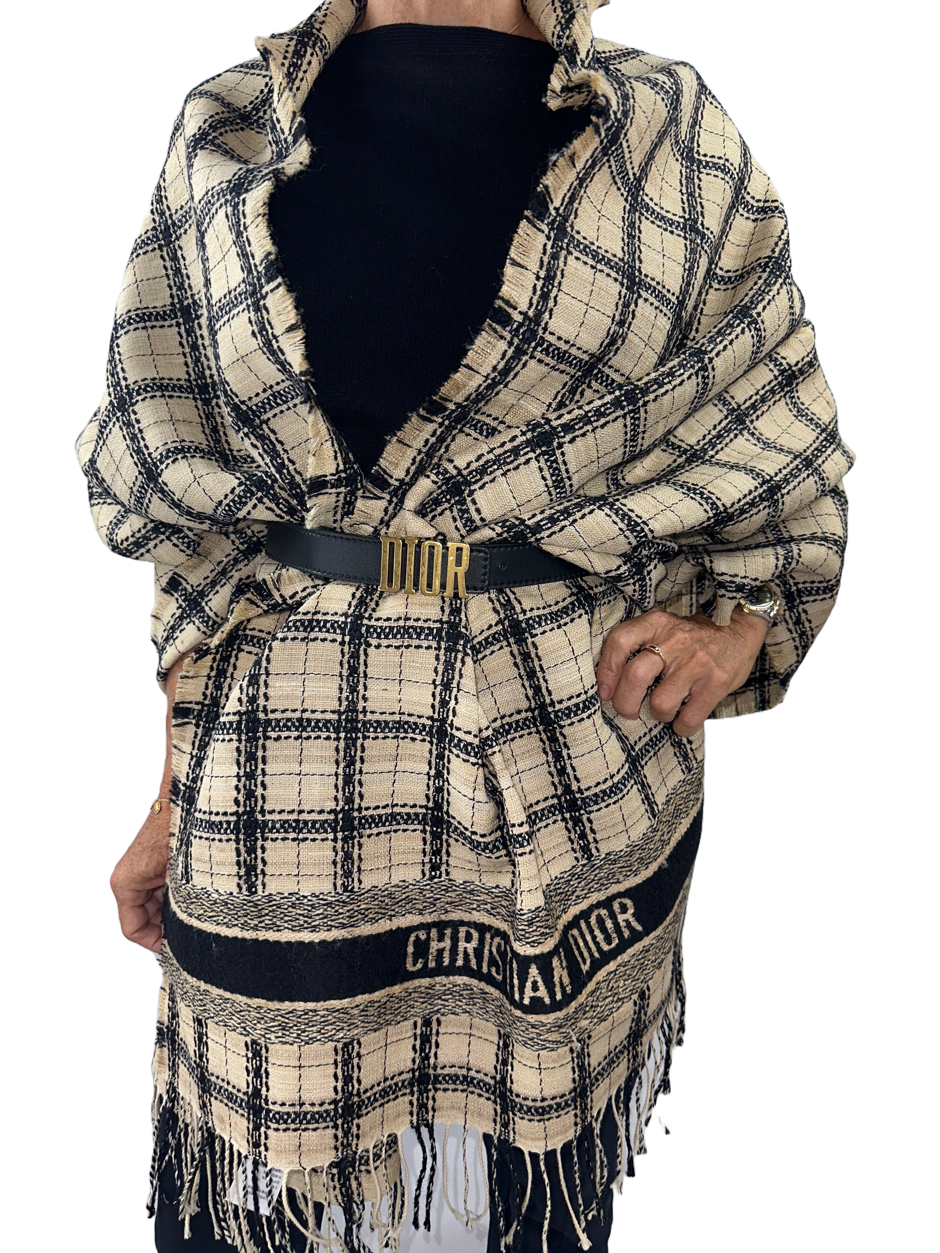 Dior black wool-blend stole