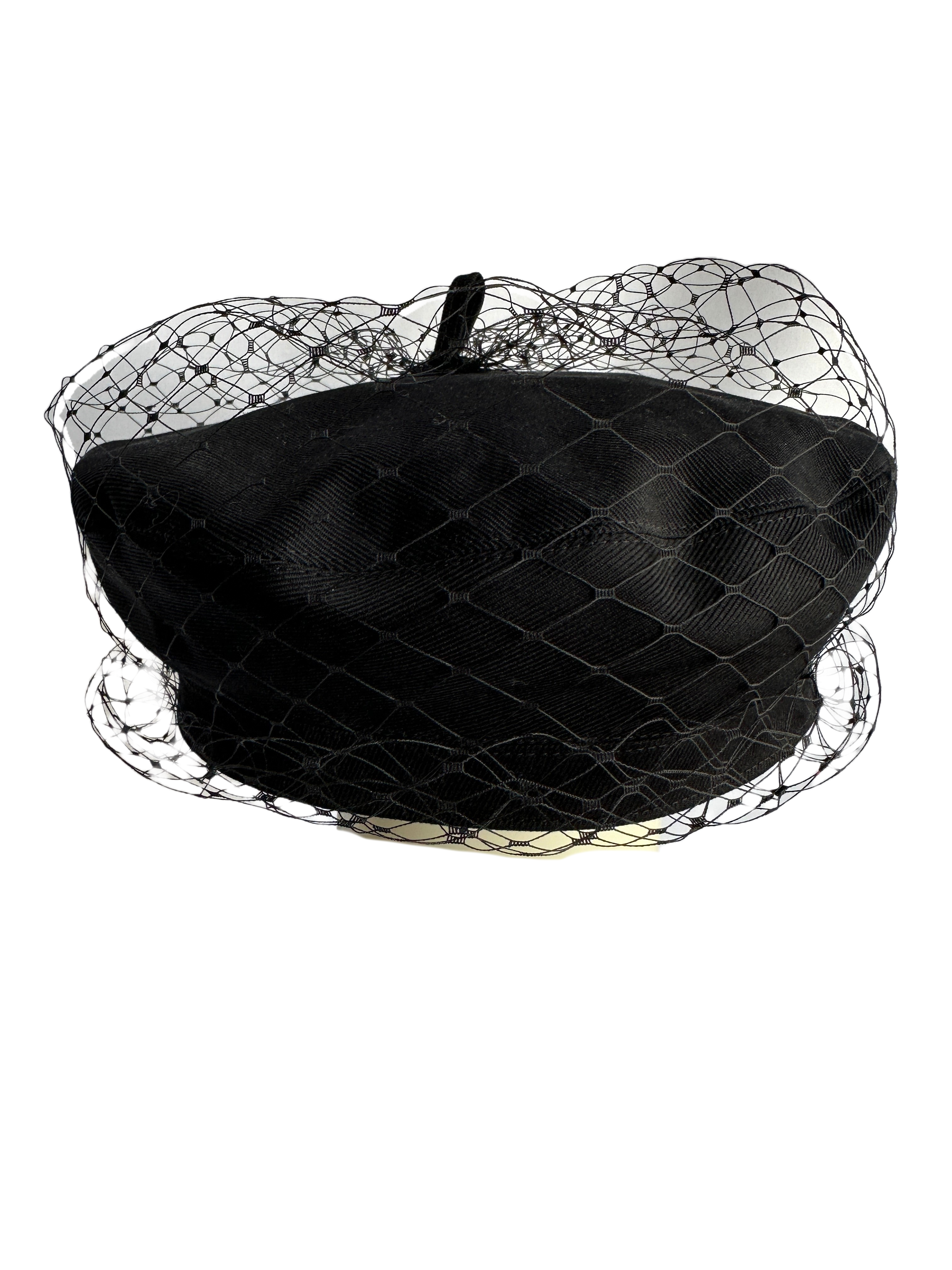 Dior black beret with black veil - size 57