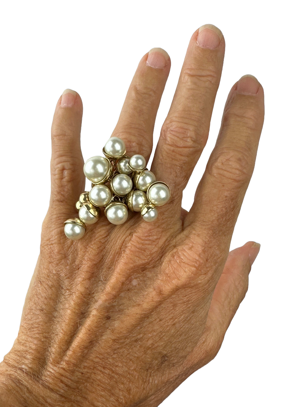 Dior faux pearl gold ring size 50