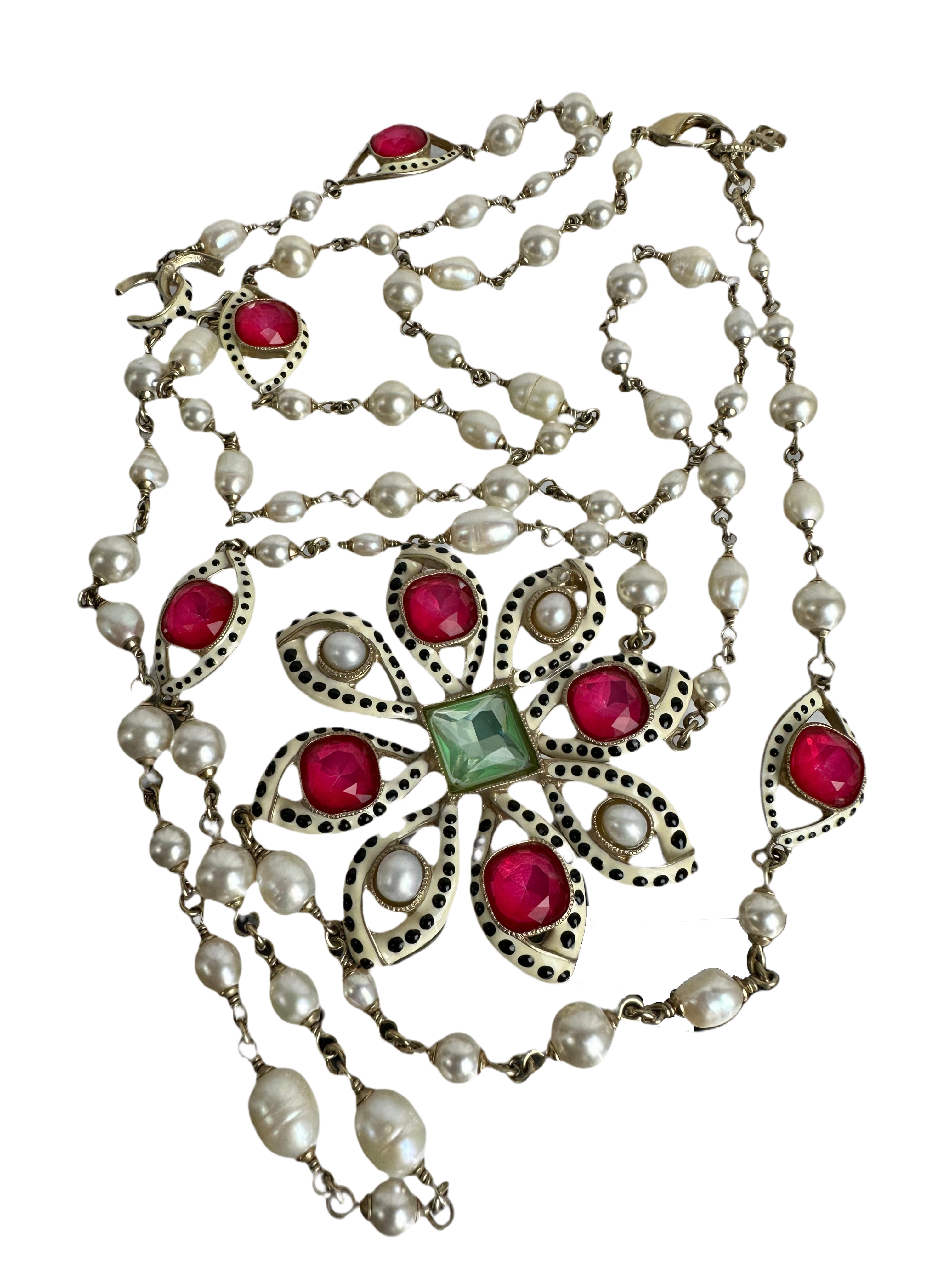 Chanel sautoire with red flower necklace