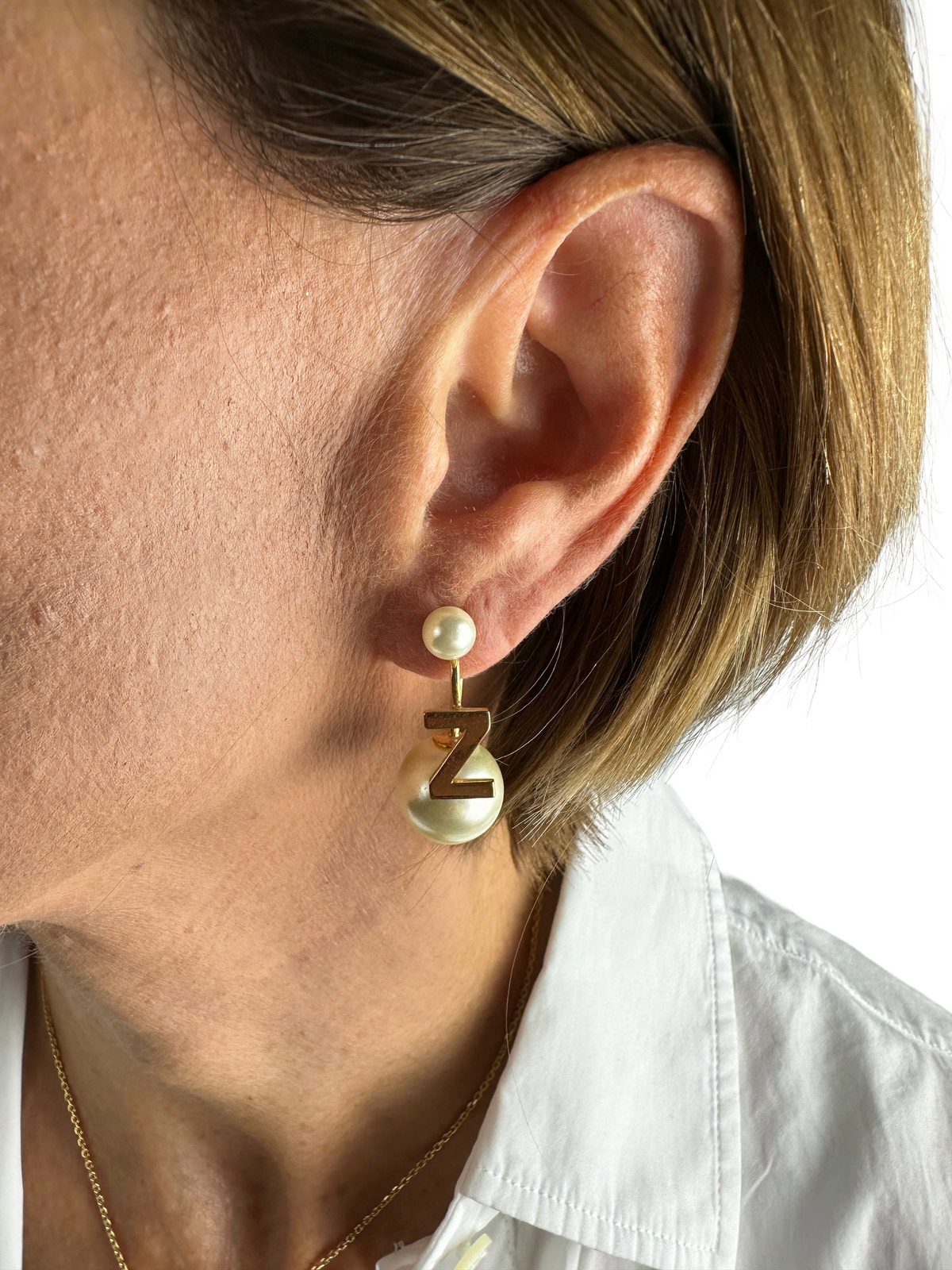 Dior pearl my ABCDior Z tribal earring gold