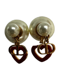 Dior pearl heart amour tribal earring gold red