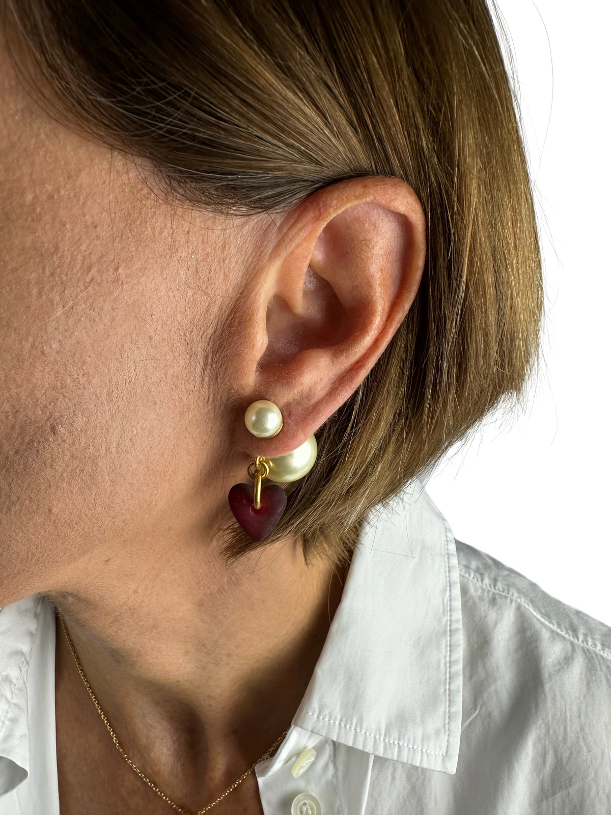 Dior pearl heart amour tribal earring gold red