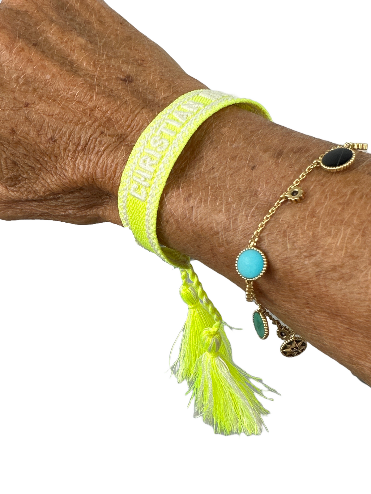 Bicolor J'adior cotton bracelet neon yellow/white