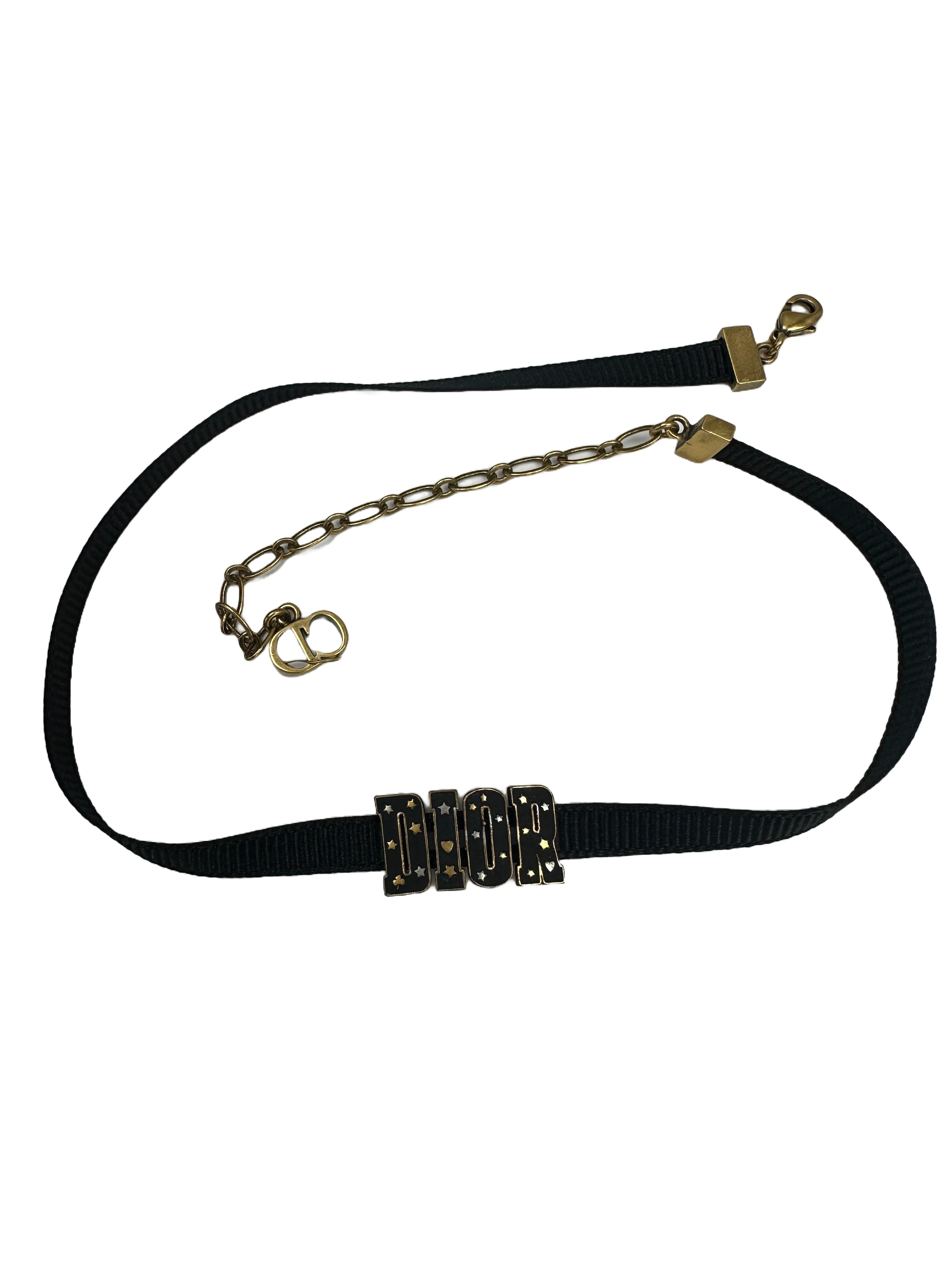 Black choker with "Dior" inscription