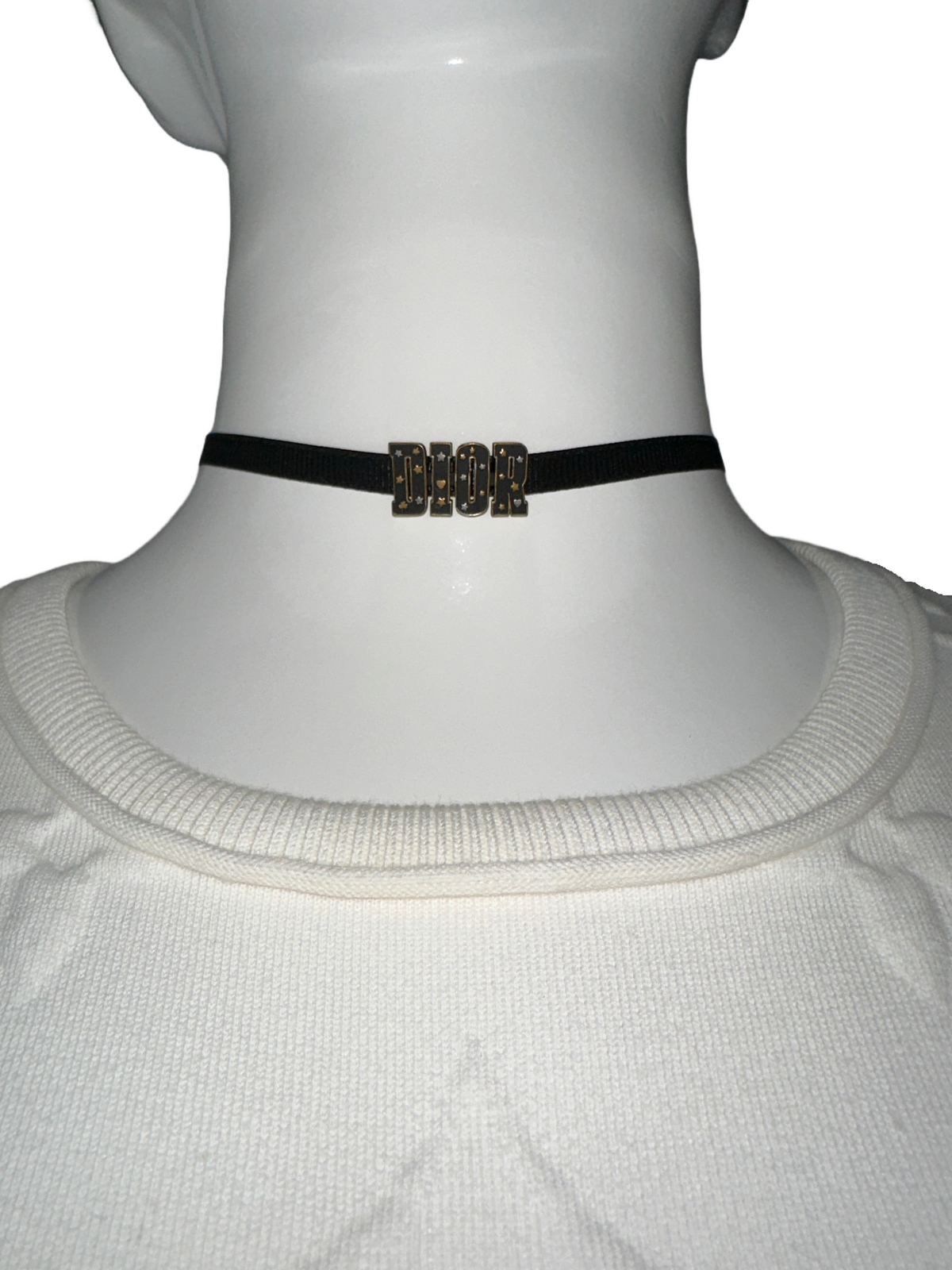 Black choker with "Dior" inscription