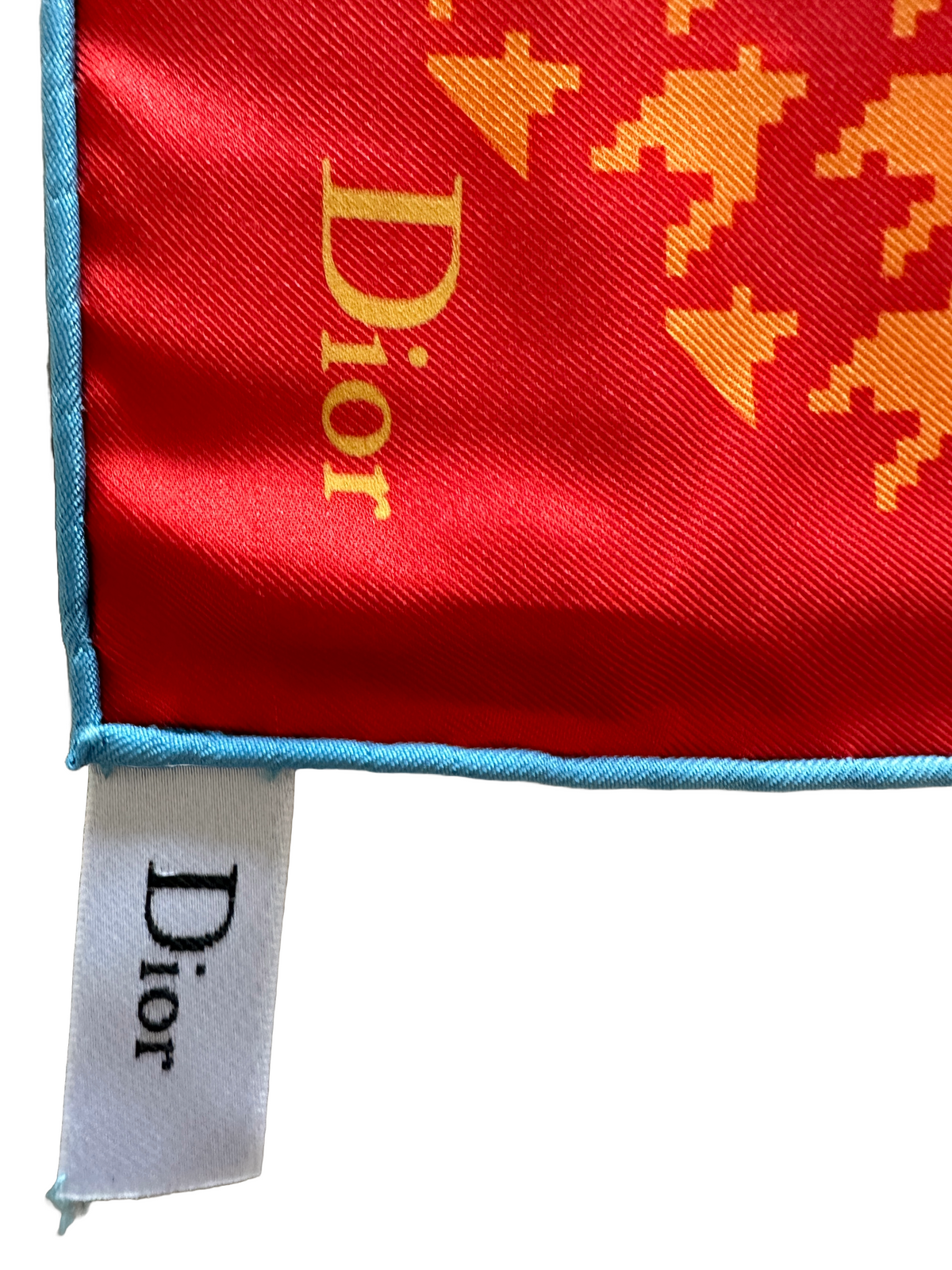 Dior red silk square with geometric motifs