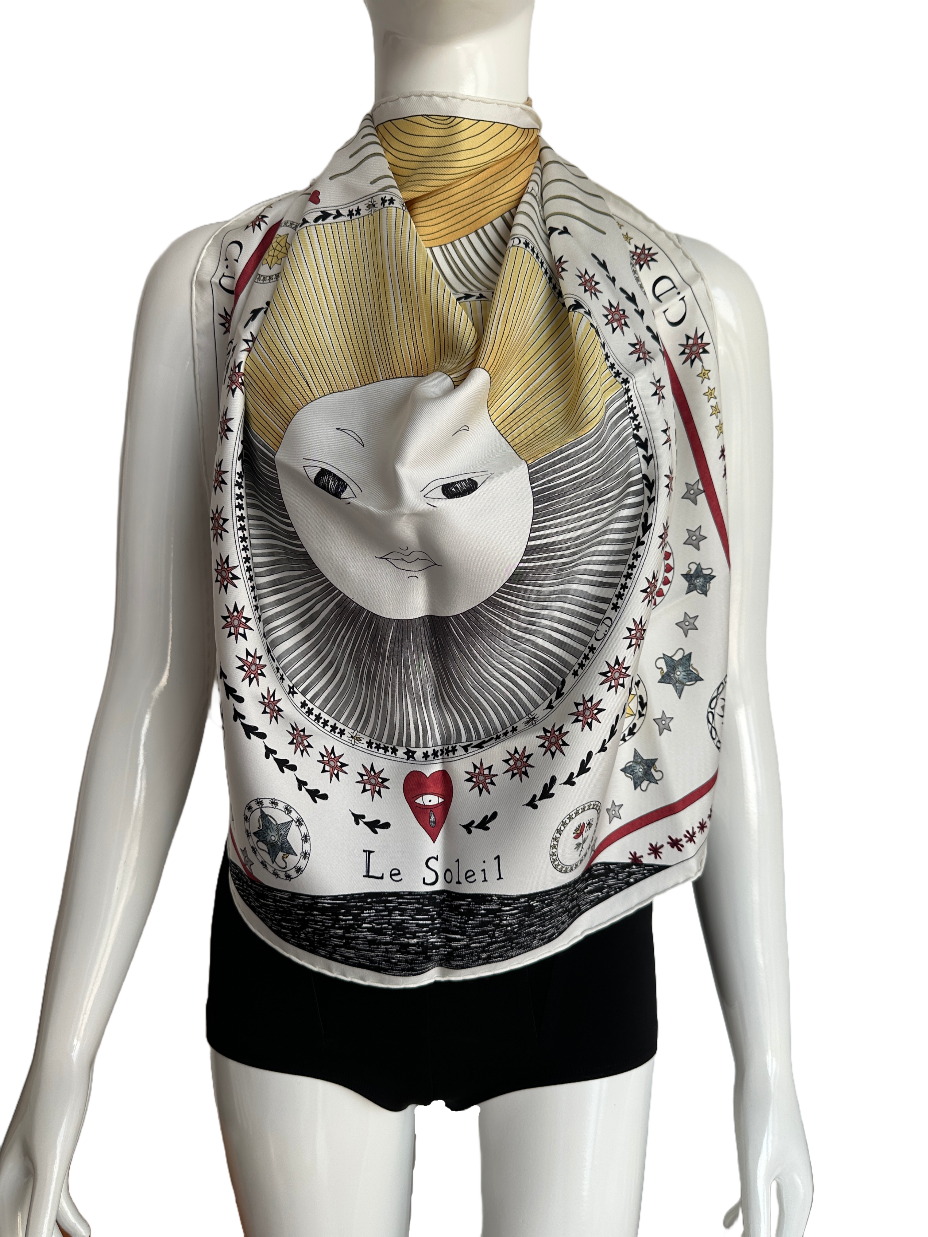 Dior silk square scarf with sun and multiple patterns