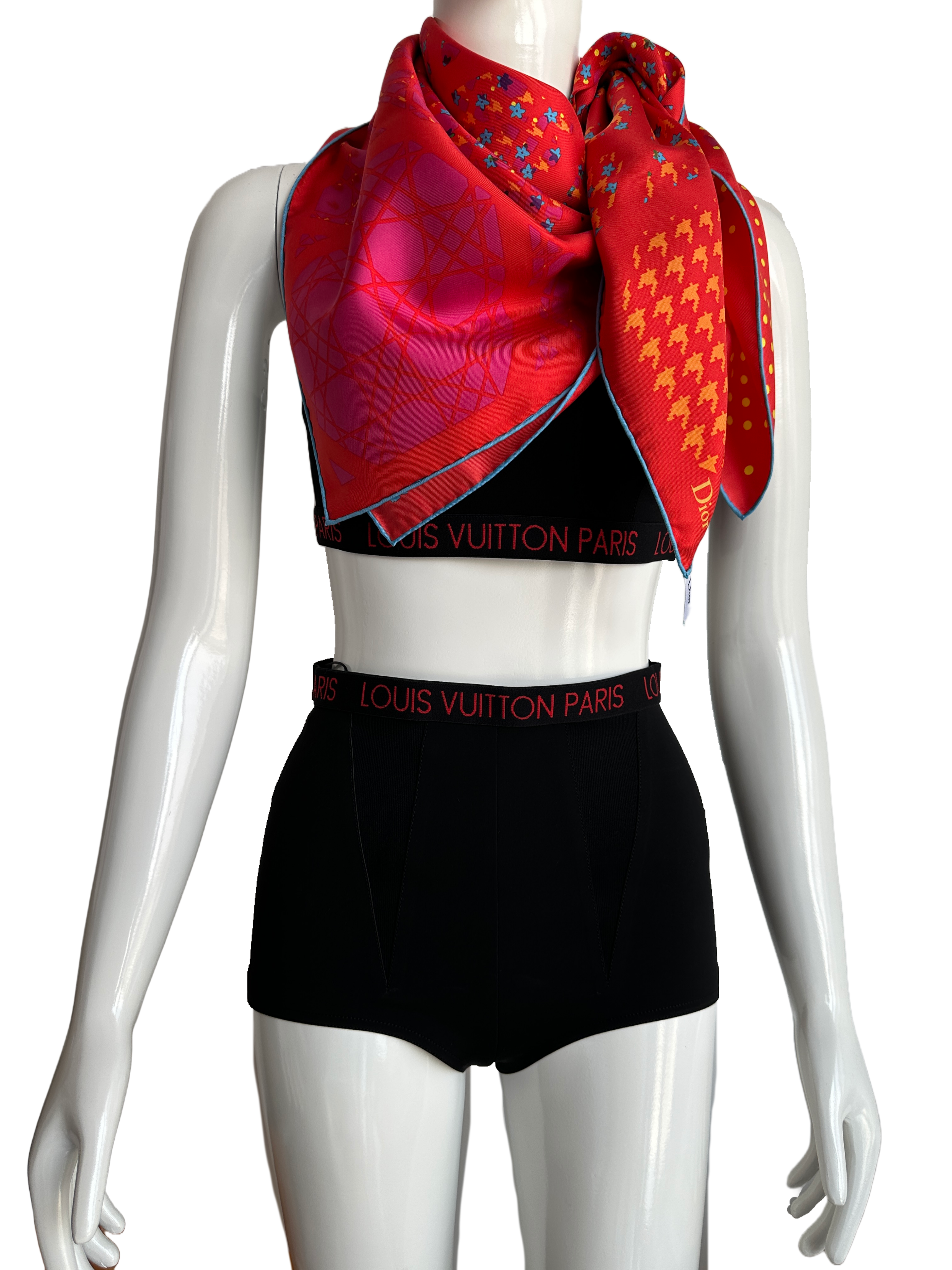 Dior red silk square with geometric motifs