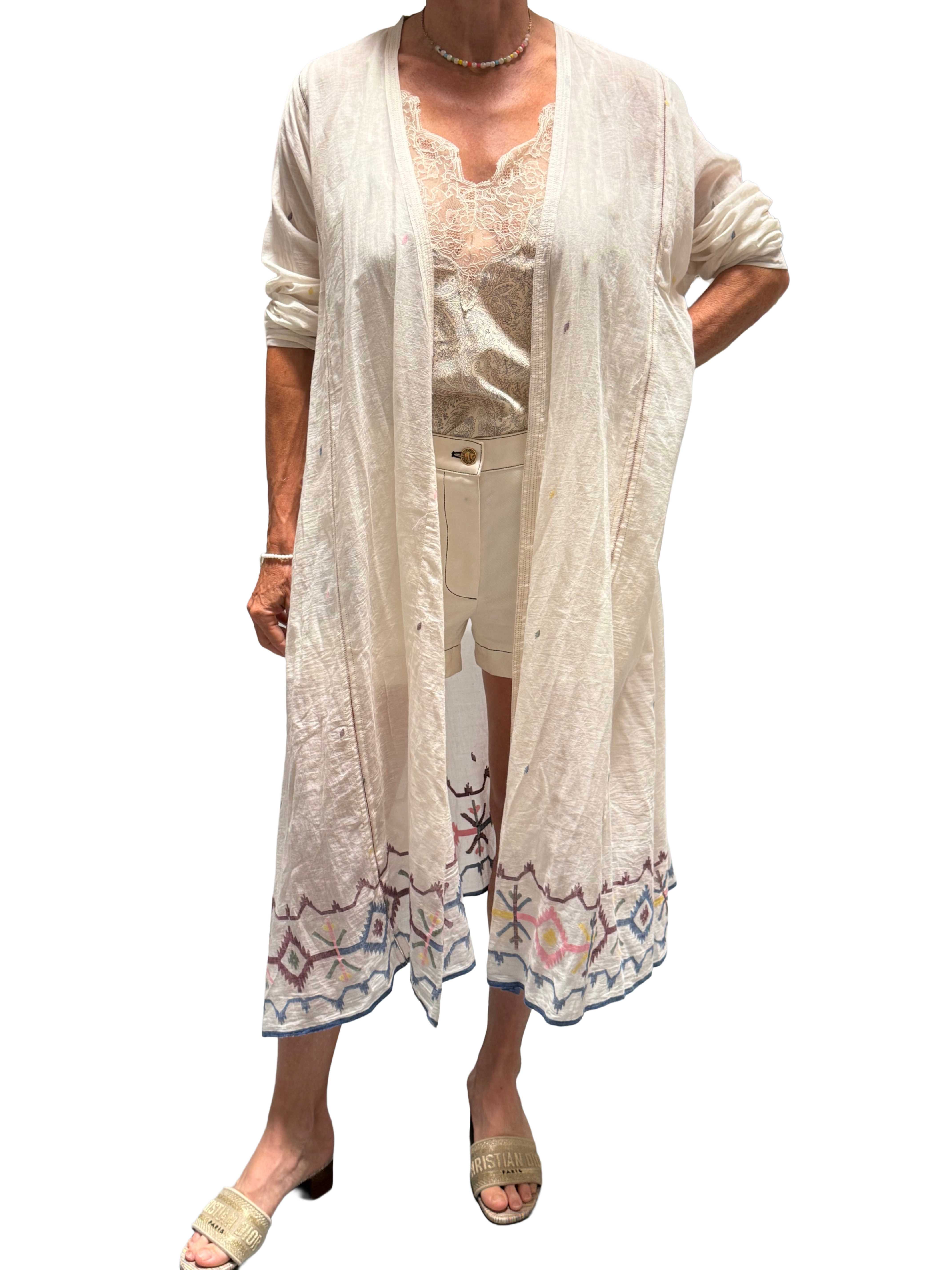 V.De.Vinster cream abaya with colorful patterns - size 36