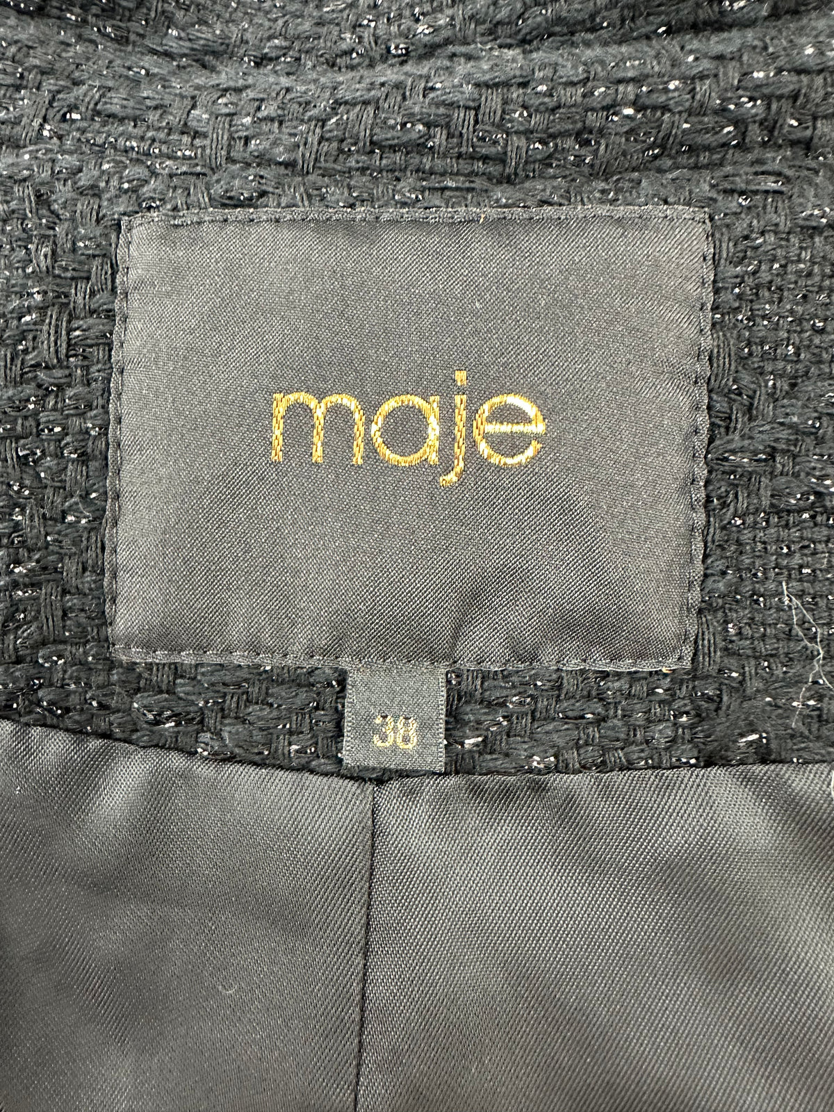 Maje black bomber with metallic fibres - size 38