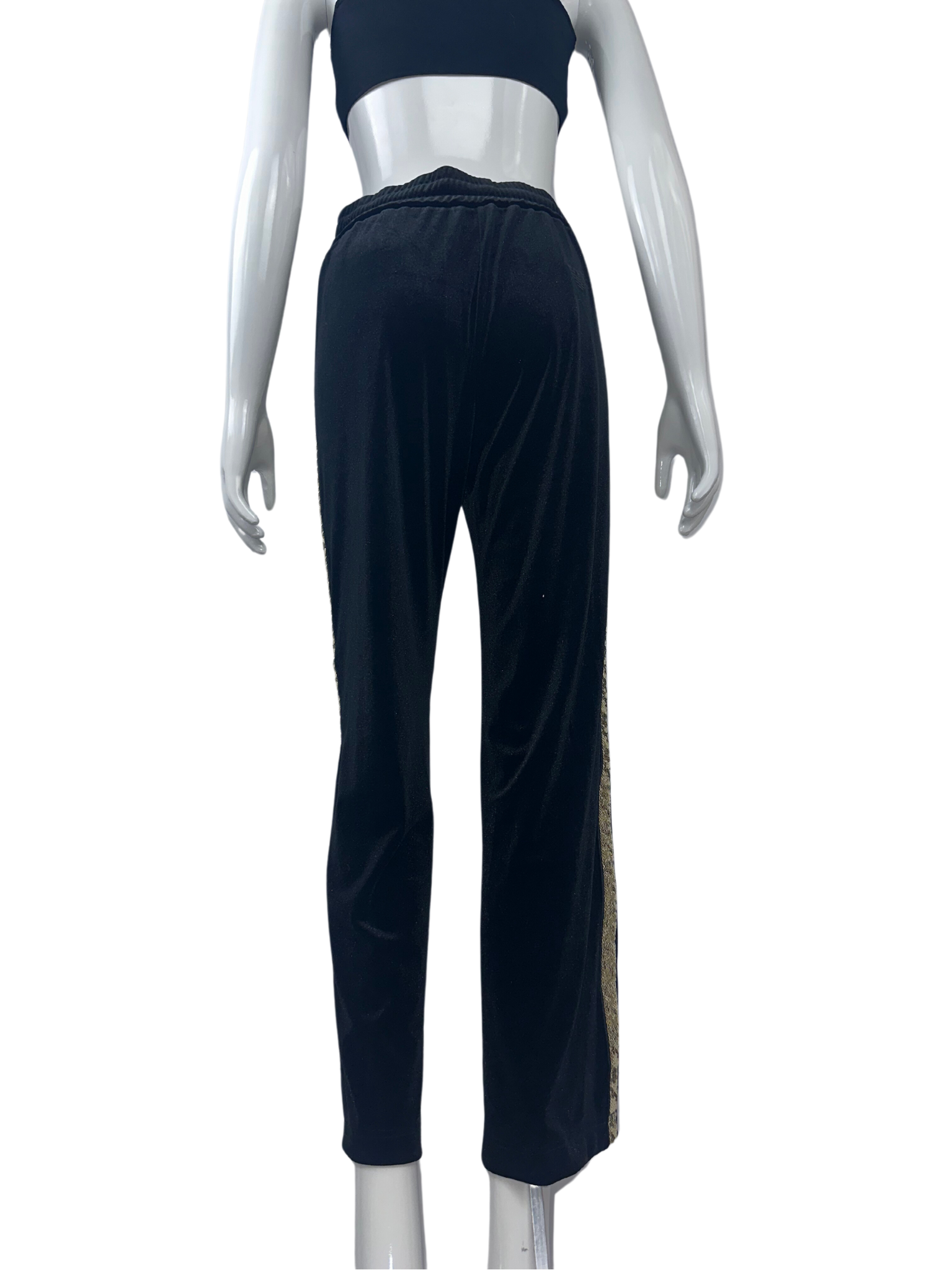 Emporio Armani black velvet pants with gold sequin stripe - size 38