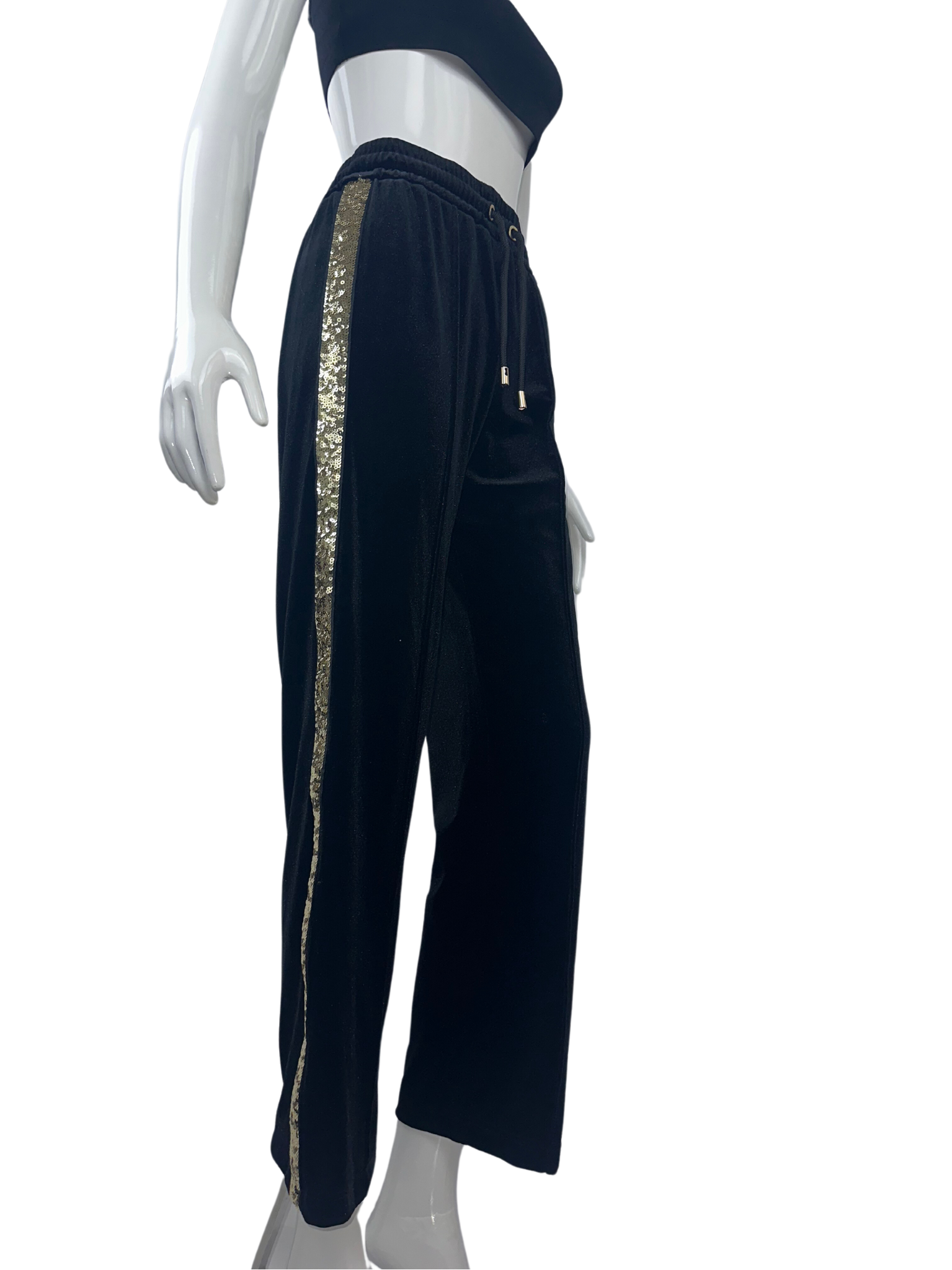 Emporio Armani black velvet pants with gold sequin stripe - size 38