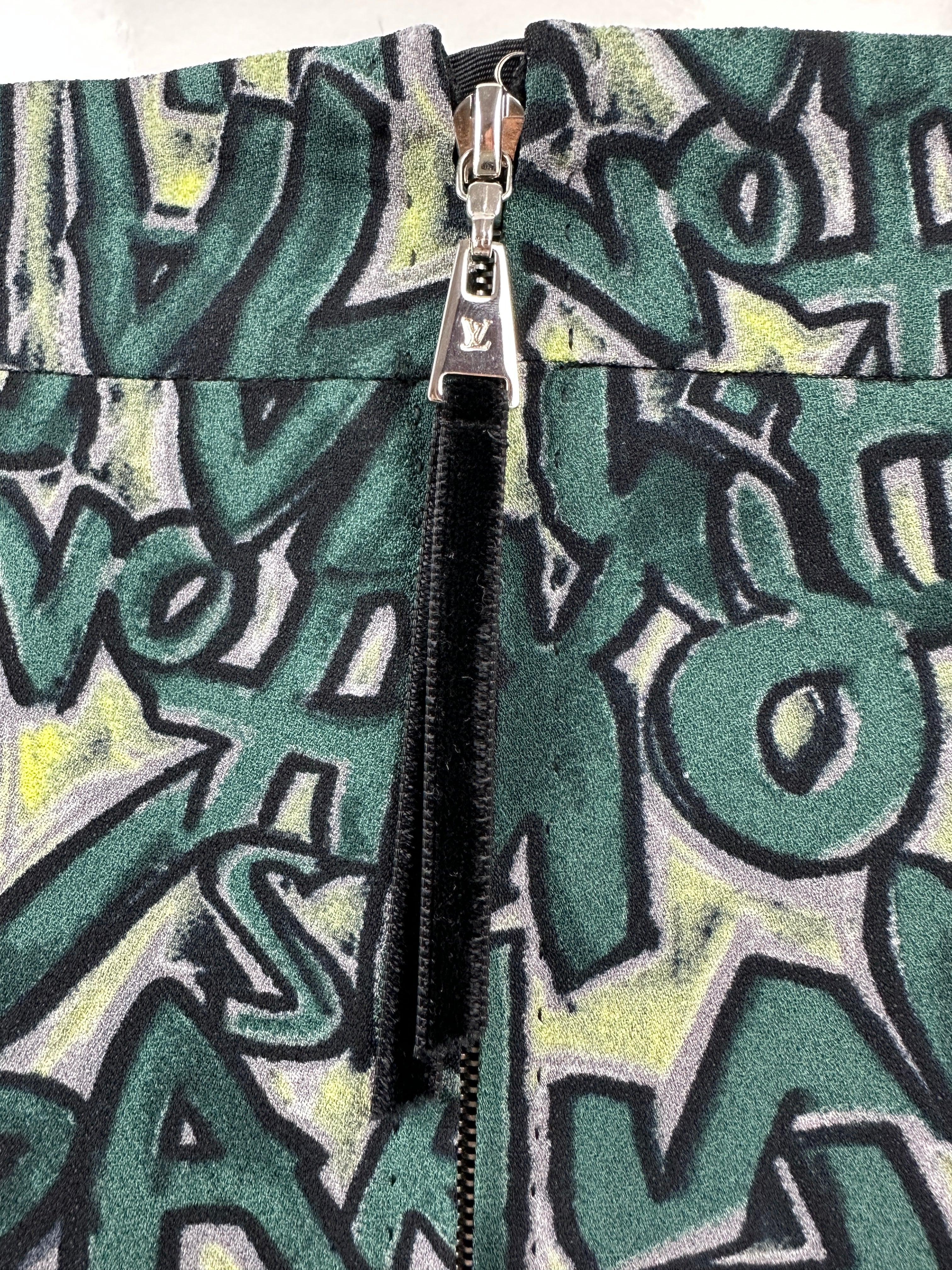 Louis Vuitton green/grey skirt with lettering - size 34