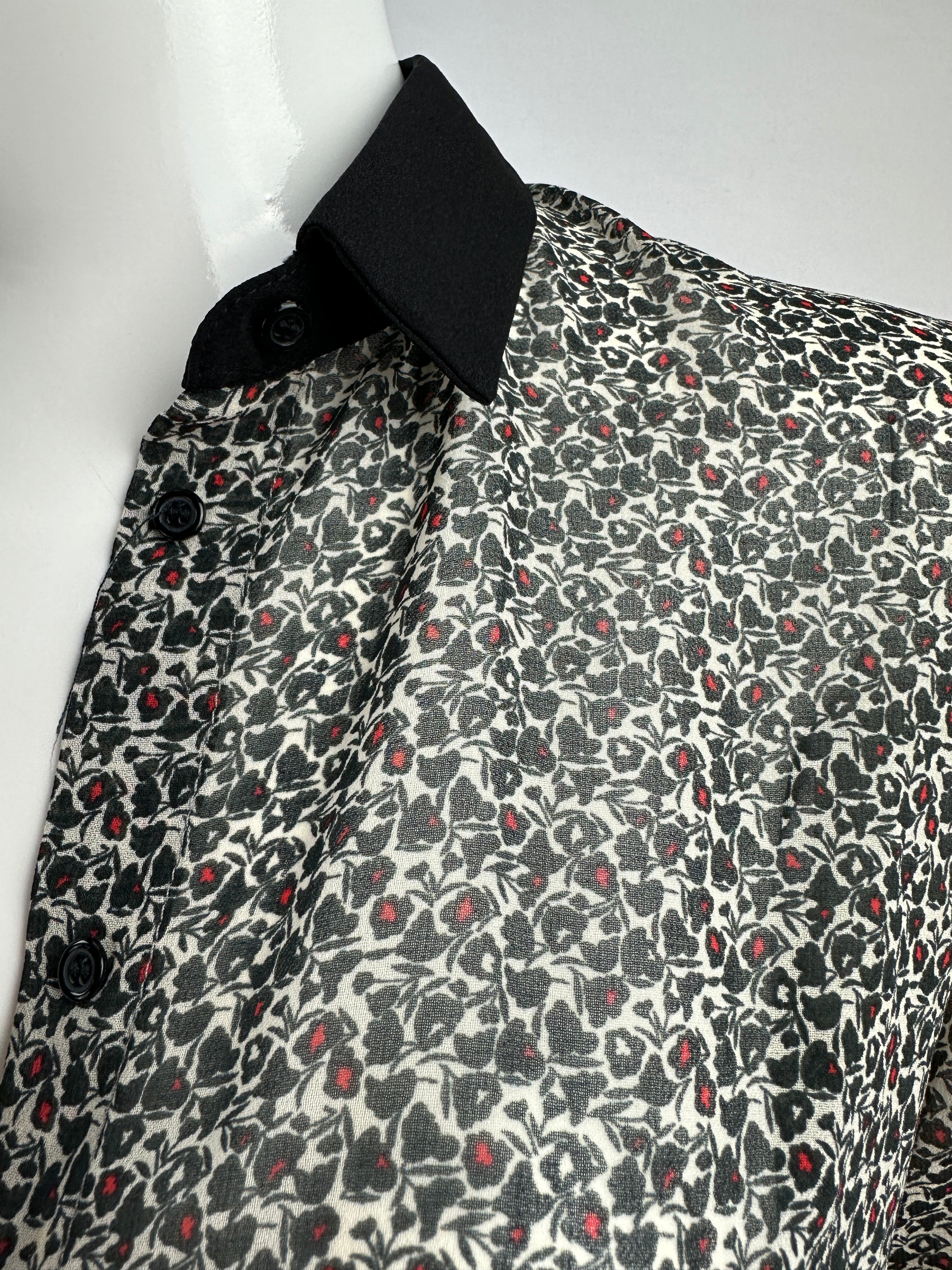 IKKS white blouse with black and red flower motifs - size 36
