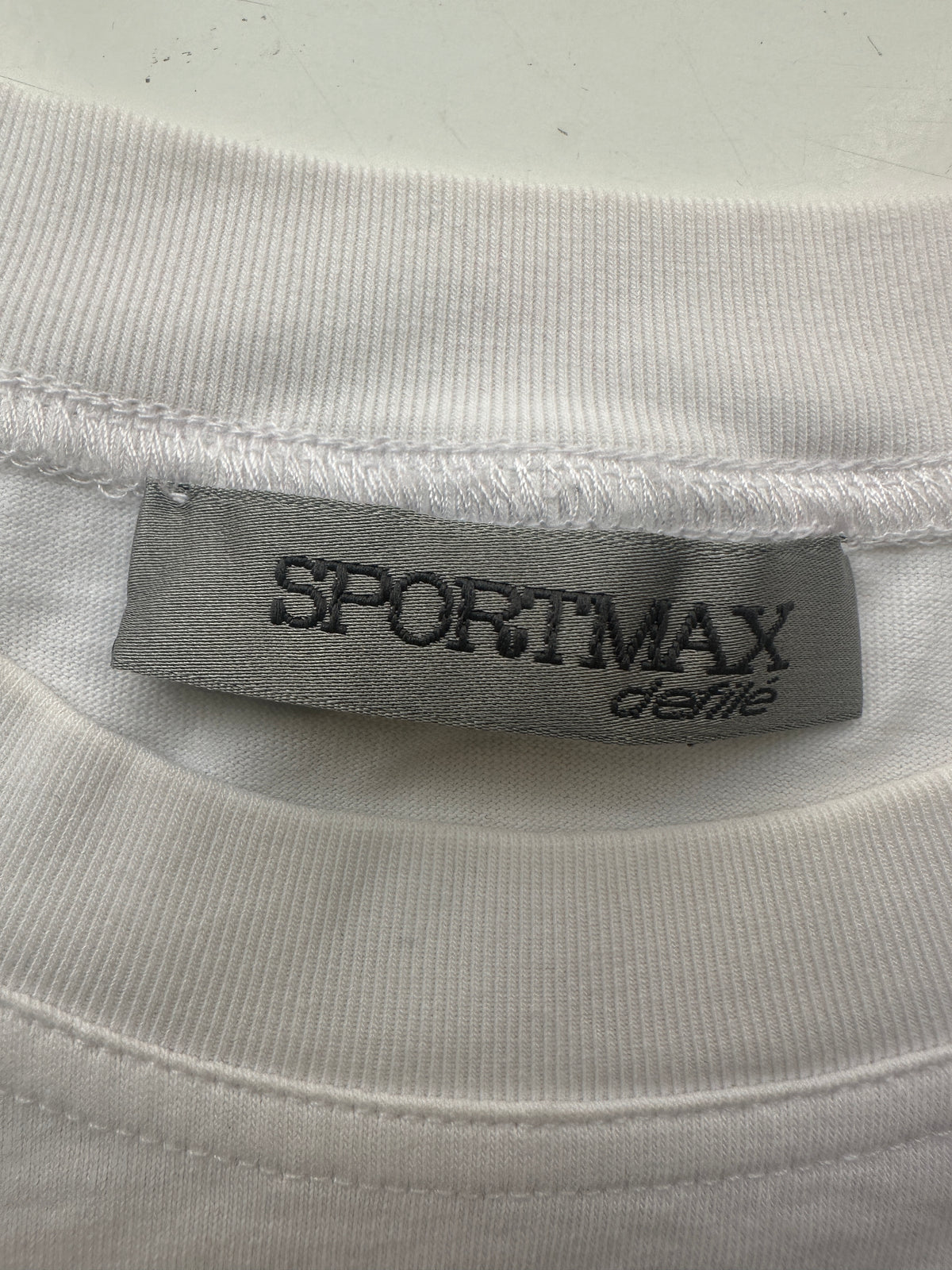 Sport Max White T-shirt with blue and yellow stripes on sleeves - size 40